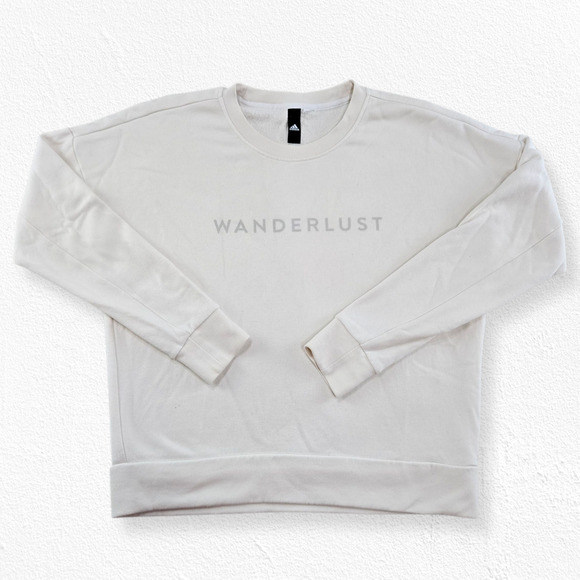 Adidas Wanderlust Cream Crewneck Sweatshirt Minimalist Pullover Unisex Size M/L - Picture 1 of 9
